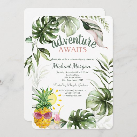 Erlebnis erwartet tropische Blätter Ananas Einladung (Vorne/Hinten)