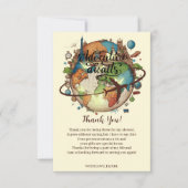 Erlebnis erwartet Vintage Globe Babydusche Dankeskarte (Vorderseite)