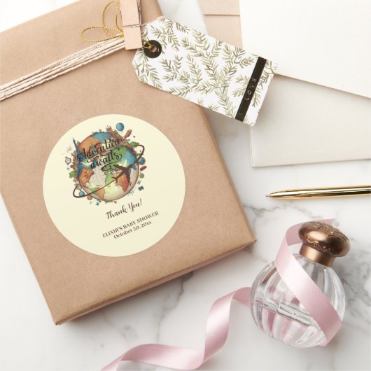 Erlebnis erwartet Vintage Globe Babydusche Runder Aufkleber (Schenken)