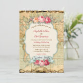 Erlebnis erwartet Vintage Rose der Weltkarte Einladung (Stehend Vorderseite)