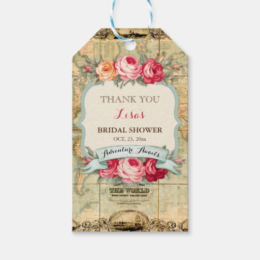 Erlebnis erwartet Vintage Rose der Weltkarte Geschenkanhänger (Vorderseite)