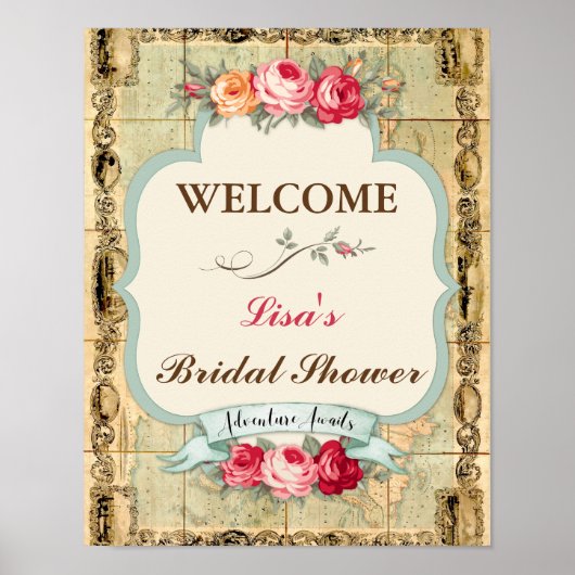 Erlebnis erwartet Vintage Rose der Weltkarte Poster (Vorne)