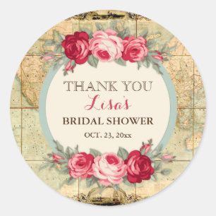 Erlebnis erwartet Vintage Rose der Weltkarte Runder Aufkleber