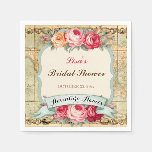 Erlebnis erwartet Vintage Rose der Weltkarte Serviette (Vorderseite)