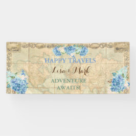 Erlebnis erwartet Vintage Weltkarte Blaue Hydrange Banner
