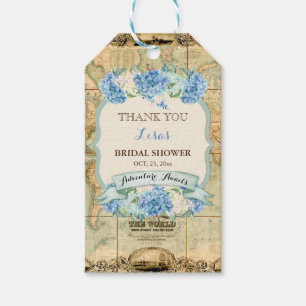 Erlebnis erwartet Vintage Weltkarte Blaue Hydrange Geschenkanhänger