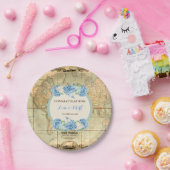 Erlebnis erwartet Vintage Weltkarte Blaue Hydrange Pappteller (Party)