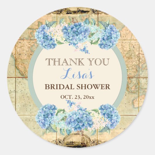 Erlebnis erwartet Vintage Weltkarte Blaue Hydrange Runder Aufkleber (Vorderseite)