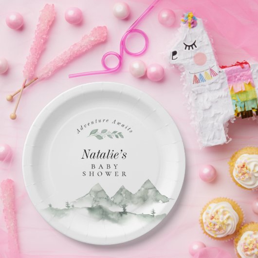 Erlebnis erwartet Watercolor Mountain Baby Dusche Pappteller (Party)