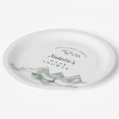 Erlebnis erwartet Watercolor Mountain Baby Dusche Pappteller (Schrägansicht)