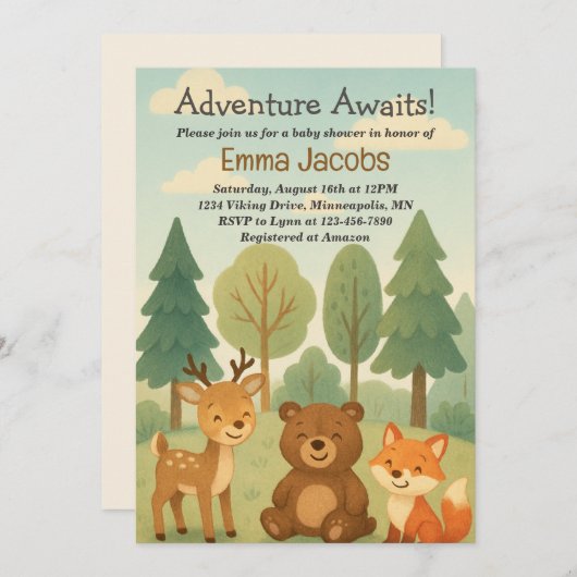 Erlebnis erwartet Woodland Baby Dusche Einladung (Vorne/Hinten)