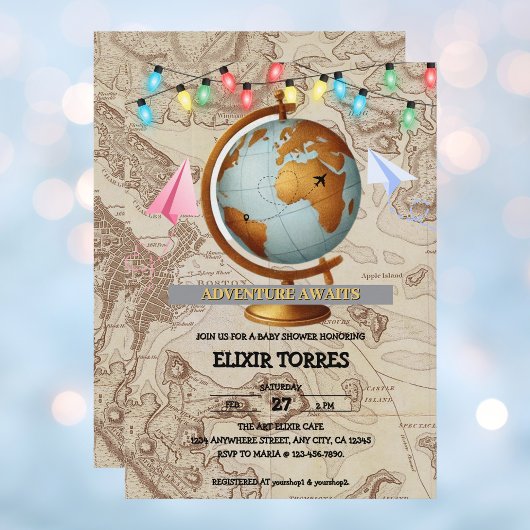 Erlebnis erwartet World Map Baby Shower Einladung