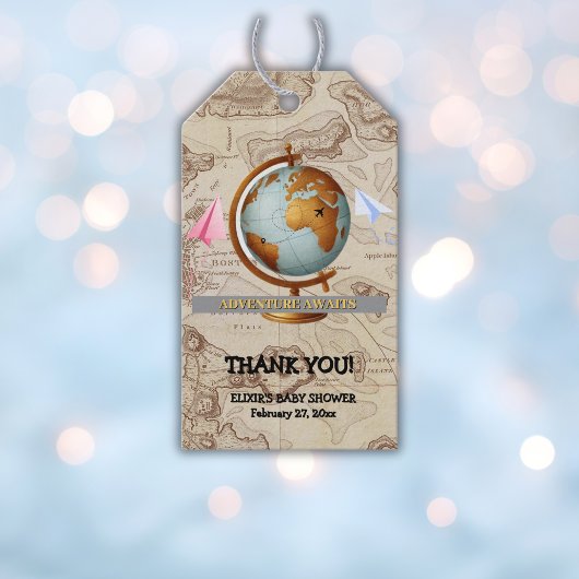 Erlebnis erwartet World Map Baby Shower Geschenkanhänger