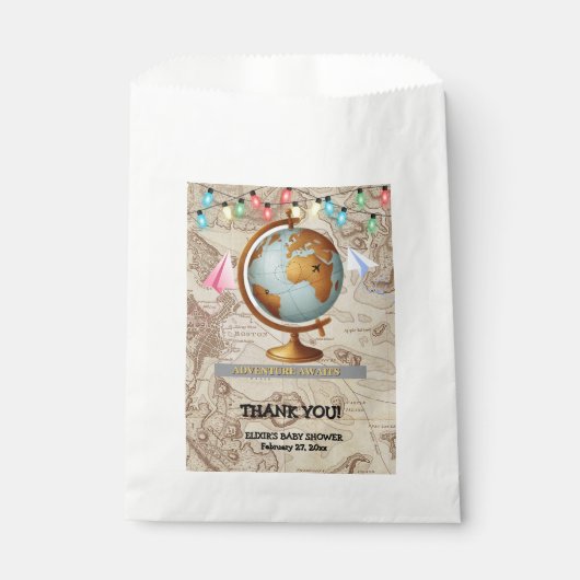Erlebnis erwartet World Map Baby Shower Geschenktütchen (Vorderseite)