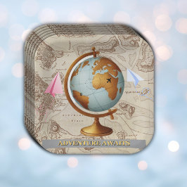 Erlebnis erwartet World Map Baby Shower Pappteller