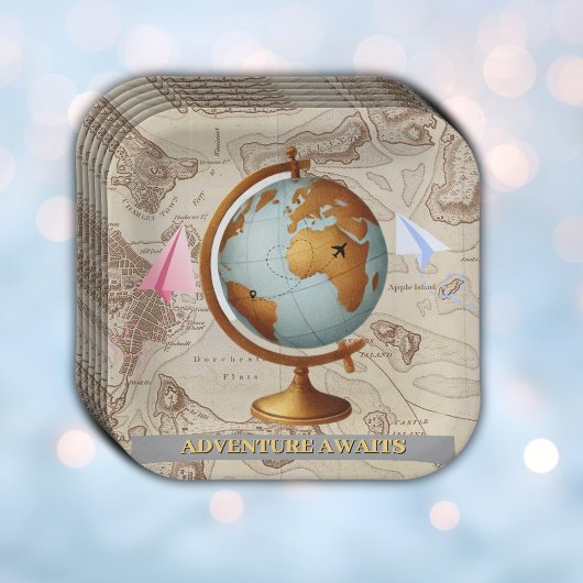 Erlebnis erwartet World Map Baby Shower Pappteller