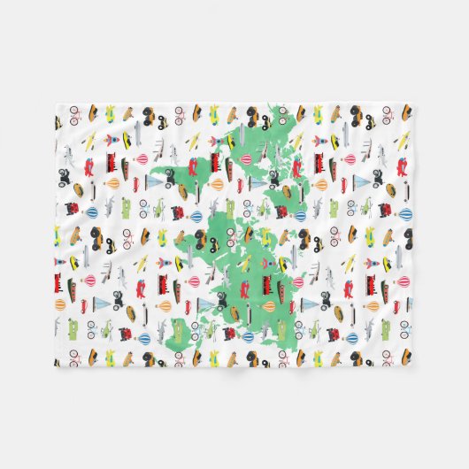 Erlebnis erwartet World Map Vehicles Fleecedecke (Vorderseite (Horizontal))