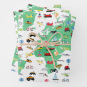 Erlebnis erwartet World Map Vehicles Geschenkpapier Set (Beispiel)