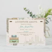 Erlebnis erwartet World Travel Map Modern Einladung (Stehend Vorderseite)