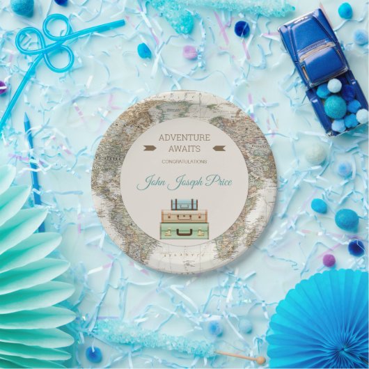 Erlebnis erwartet World Travel Map Modern Pappteller (Party)