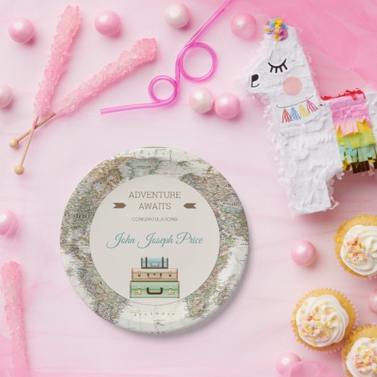 Erlebnis erwartet World Travel Map Modern Pappteller (Party)