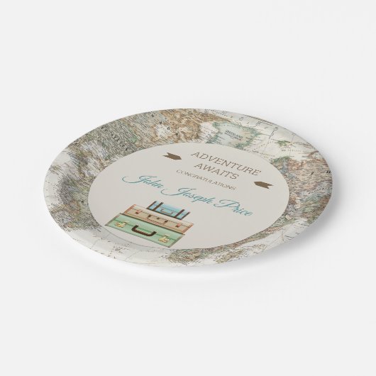 Erlebnis erwartet World Travel Map Modern Pappteller (Schrägansicht)