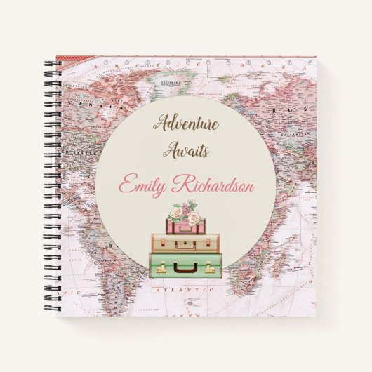 Erlebnis erwartet World Travel Map Rosa Elfenbeink Notizblock (Vorderseite)