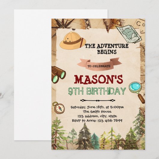 Erlebnis Explorer Einladung zum Geburtstag (Vorne/Hinten)