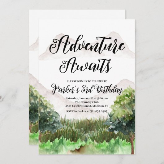 Erlebnis Geburtstag, Camping, Berg Einladung (Vorne/Hinten)