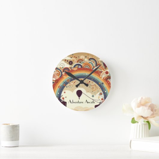 Erlebnis wartet Regenbogen und Heißluftballons Runde Wanduhr (Zuhause)