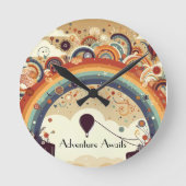 Erlebnis wartet Regenbogen und Heißluftballons Runde Wanduhr (Vorderseite)