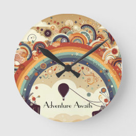 Erlebnis wartet Regenbogen und Heißluftballons Runde Wanduhr