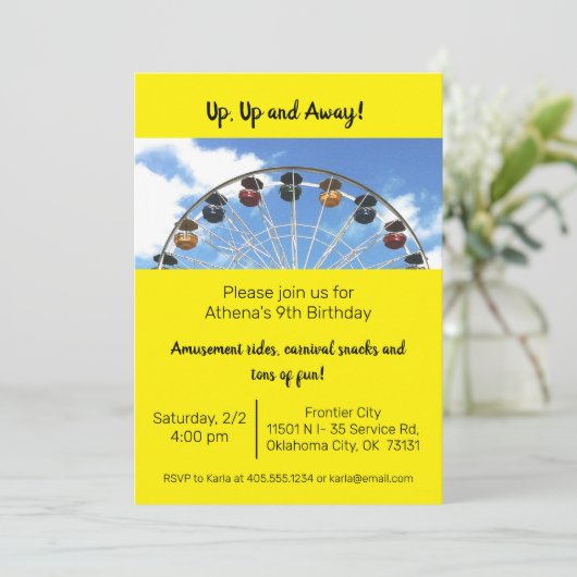 Erlebnispark Ferris Wheel Einladung (Stehend Vorderseite)