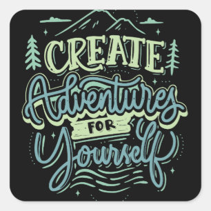 Erlebnisse Vintager Stil Typografie Wandern Quadratischer Aufkleber