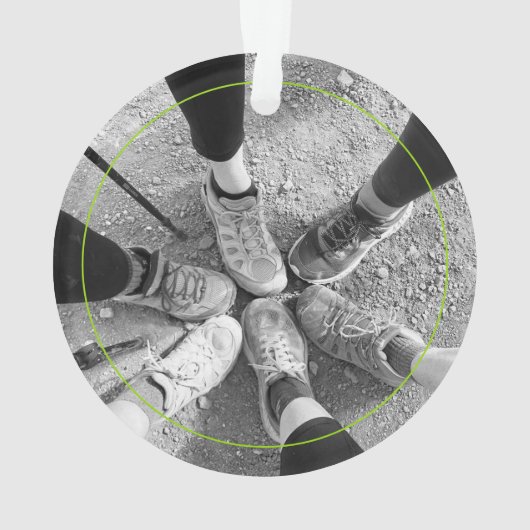 Erlebniswandern Stiefel Personalisierter Name Foto Ornament (Rückseite)