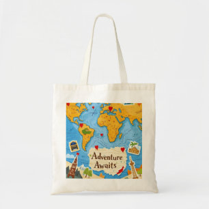 Erlebniswelten für World Map Heart Buttone Tragetasche