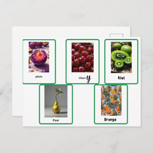 Erlernen der englischen Schreibweise von Früchten Postkarte (Vorne/Hinten)