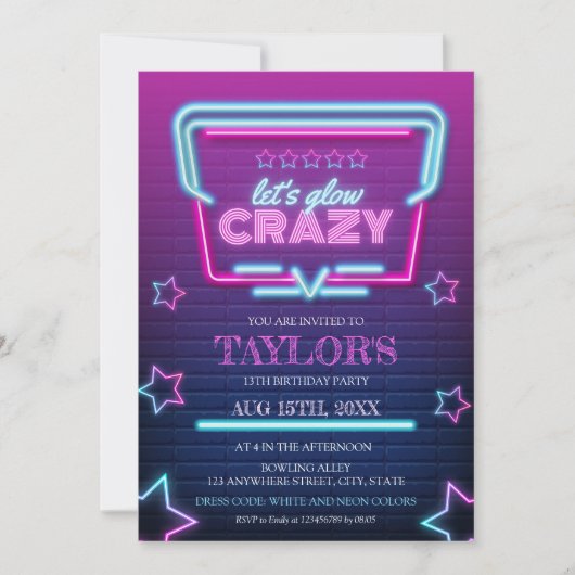 Erleuchtung der dunklen Neon Lila Blau am Geburtst Einladung (Vorderseite)