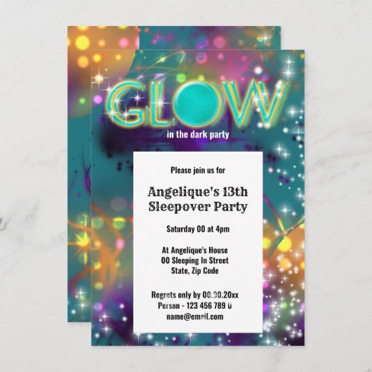 Erleuchtung im dunklen Neon Party Spaß Einladung (Vorne/Hinten)