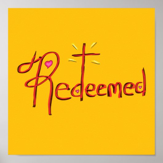 Erlöst mit Kreuz und Herz gelb Poster (Vorne)
