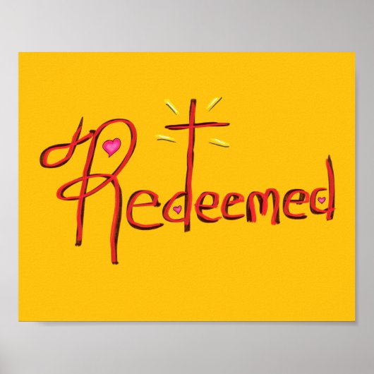 Erlöst mit Kreuz und Herz gelb Poster (Vorne)