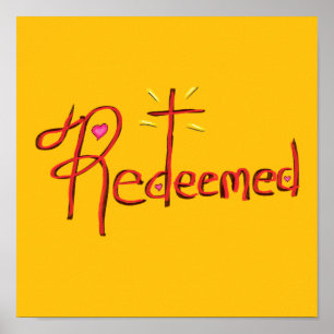 Erlöst mit Kreuz und Herzen Gelb Poster