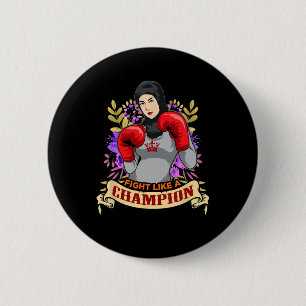 Ermächtigte arabische Hijab-Frau-Box-Kickboxen-Mäd Button