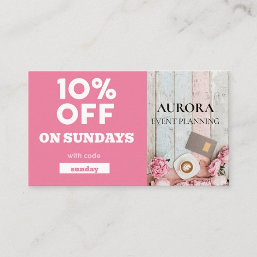 Ermäßigung bei der Veranstaltungsplanung Visitenkarte (Vorderseite)