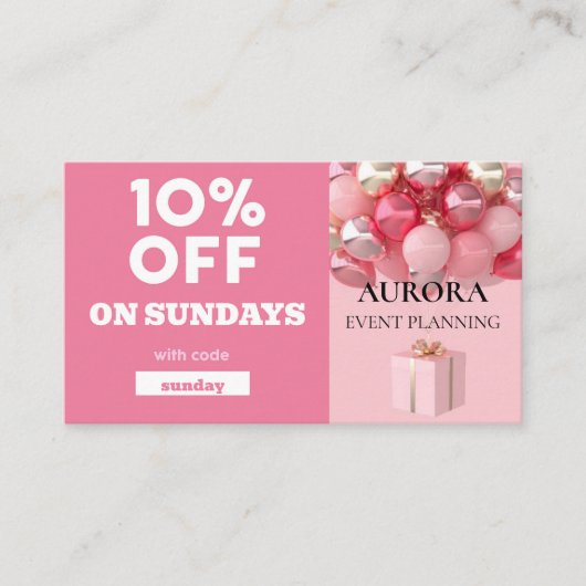 Ermäßigung bei der Veranstaltungsplanung Visitenkarte (Vorderseite)