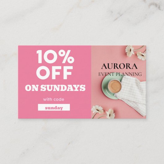 Ermäßigung bei der Veranstaltungsplanung Visitenkarte (Vorderseite)