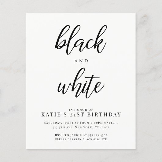 Ermäßigung Elegante Schwarz-Weiß-Party Einladungen (Vorderseite)
