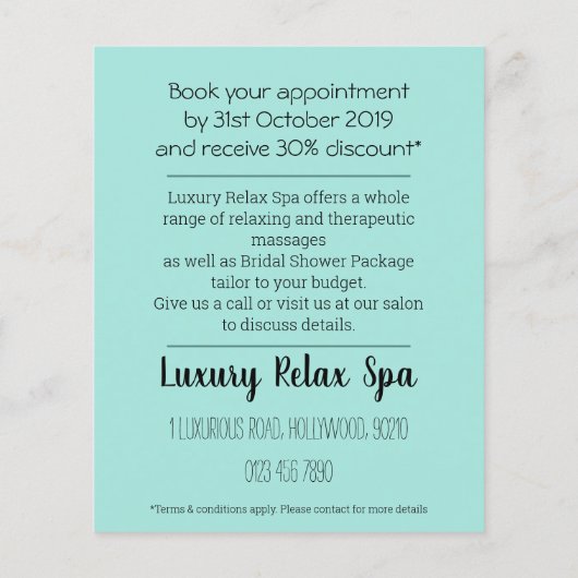 Ermäßigung für Massage-Wellness-Center-Broschüren Flyer (Hinten)