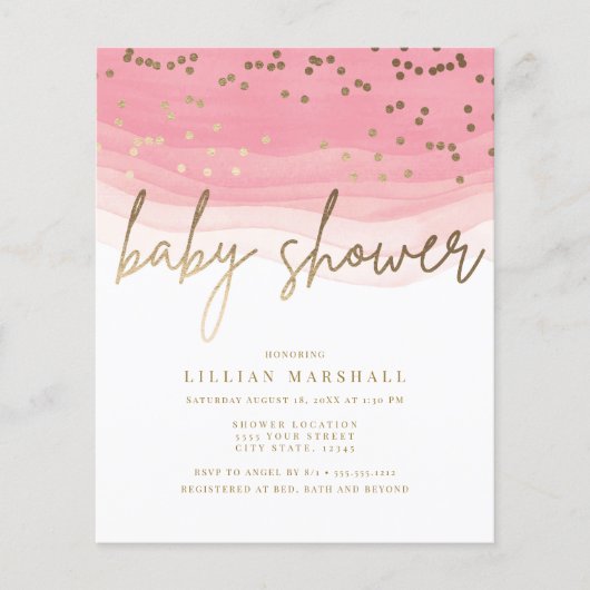 Ermäßigung Rosa Wasserfarbe, Babydusche (Vorderseite)