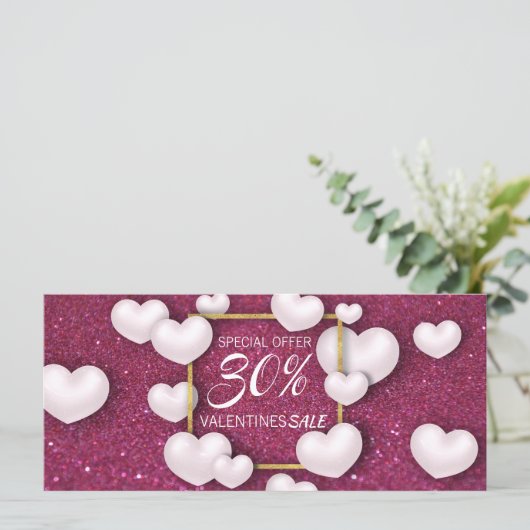 Ermäßigungskarte für den Valentinstag Weißherz-Gli (Stehend Vorderseite)